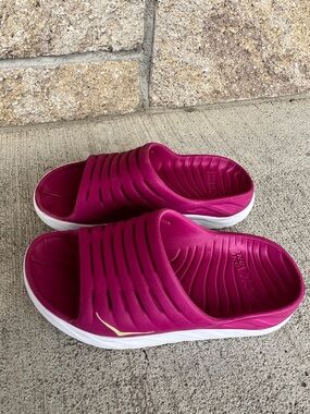Hoka Women's Fuchsia Slide Sandals with White Sole